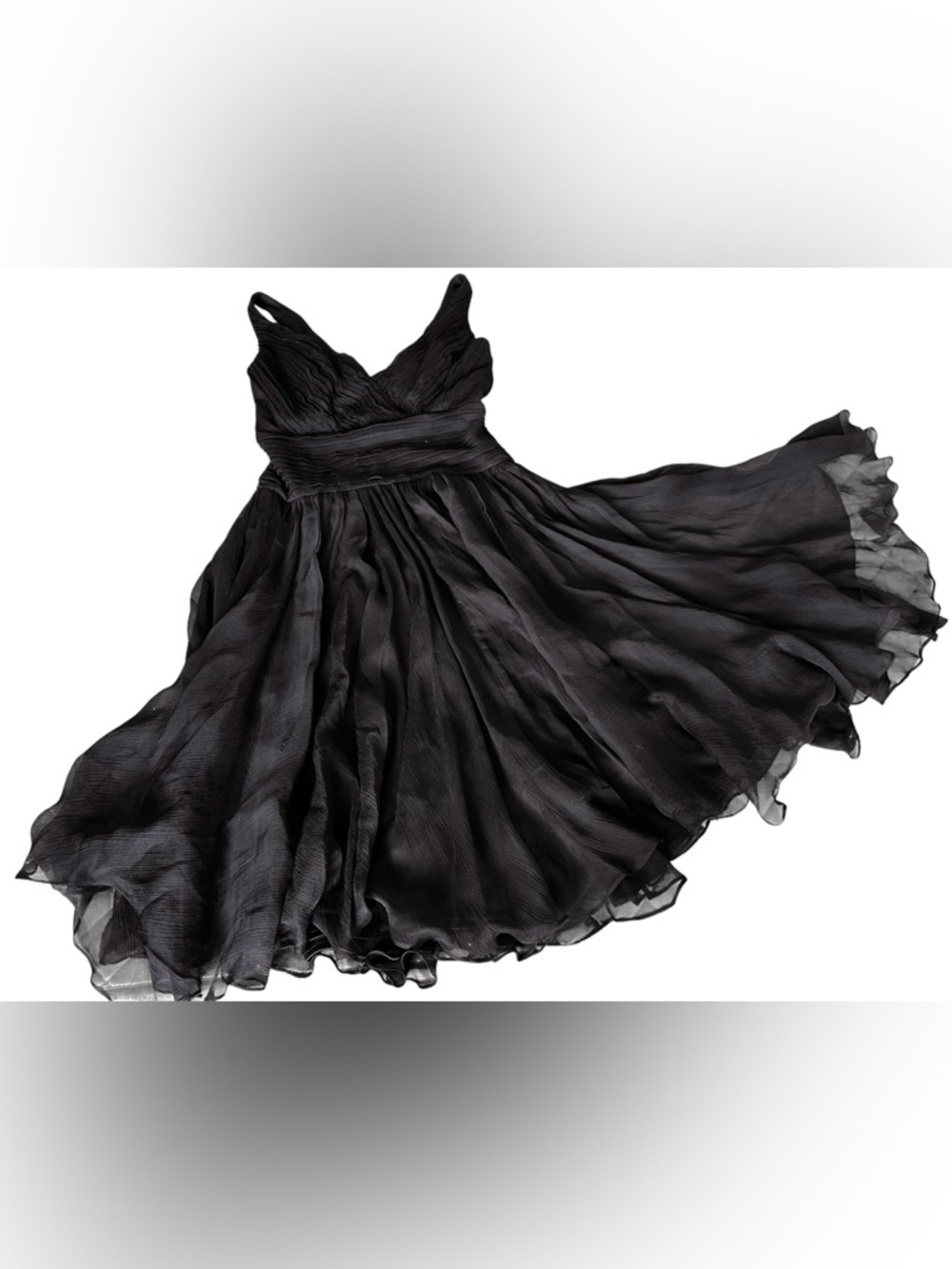 Tadashi Shoji Black Strapless Chiffon Flowy Cocktail Silk Dress